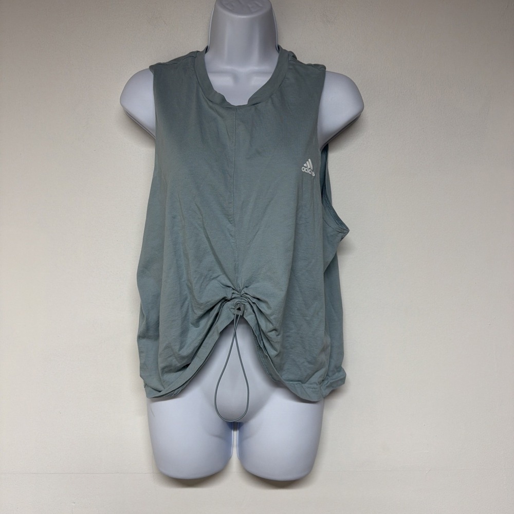 Adidas Women's XL Green Sleeveless Tank Top Ruched Drawstring Front Athletic
